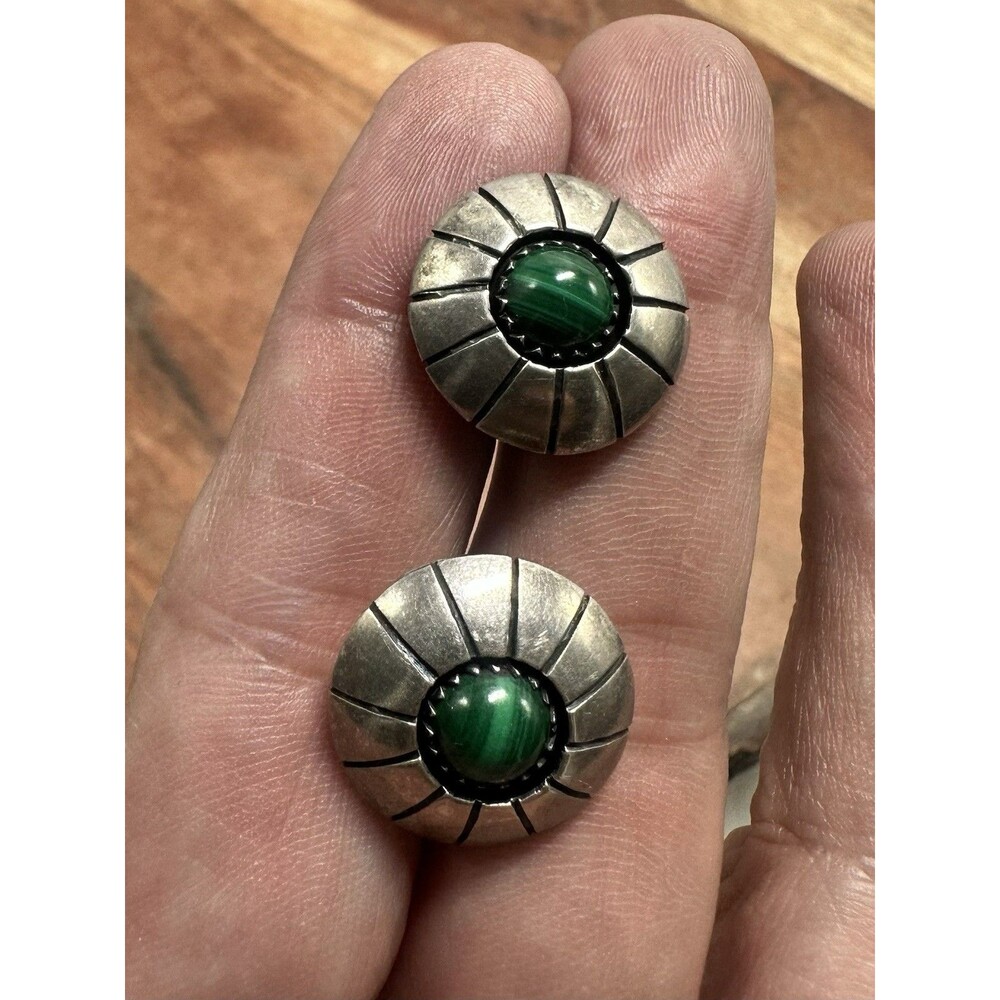 Carmelo Patania Sterling & Malachite Earrings Stamped Navajo